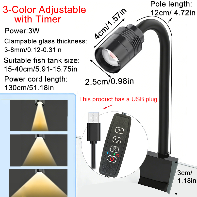 Marine Aquarium Lamp - 3W South American Aquarium Spotlight 3-Color