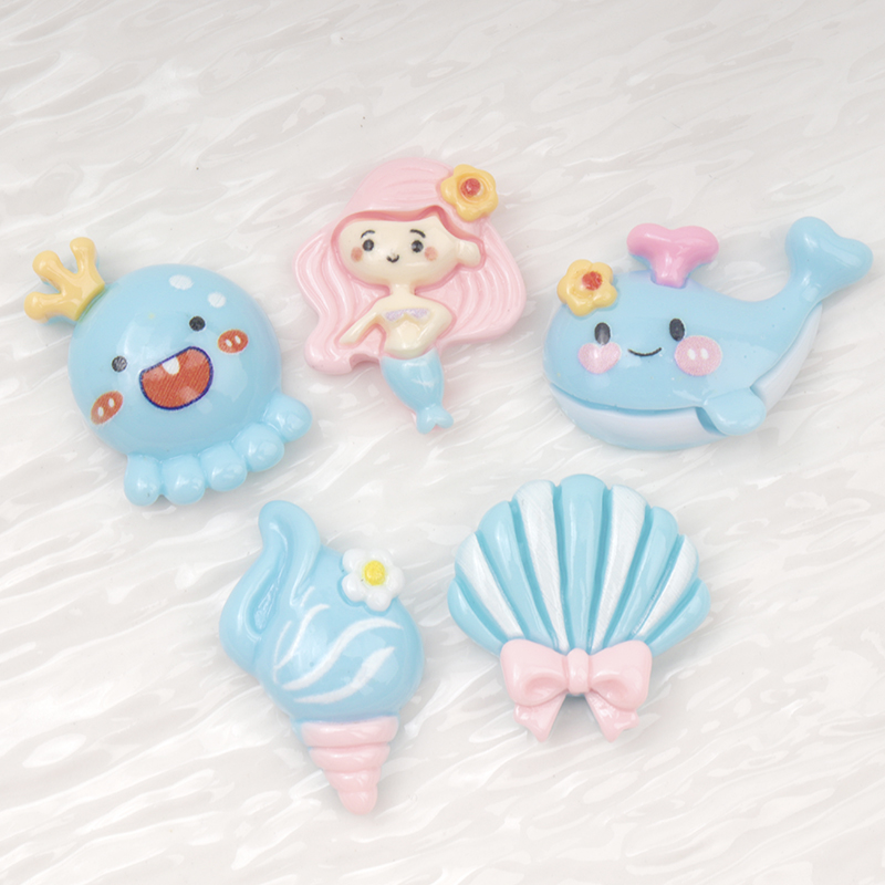 Marine Aquarium Decorations - 10/100Pcs Cute Blue Flat Back Resin