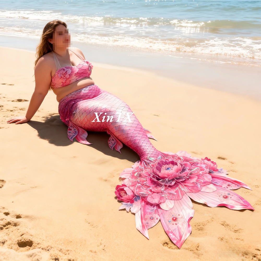 Aquarium & Marine Museum - Mermaid Tail Peony Flower Plus-Size Women