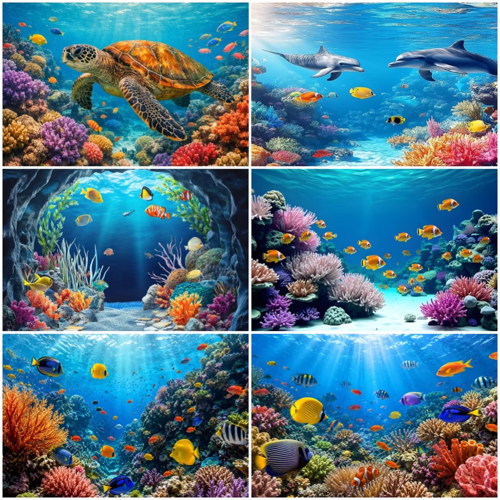Marine Aquarium Decorations - Marine Life Background Sea Turtles Whales