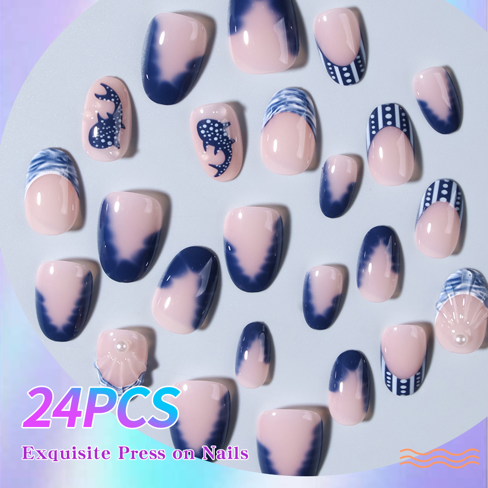 24pcs Almond 3d gel nails Whal - Marine Aquarium Decorations review and price